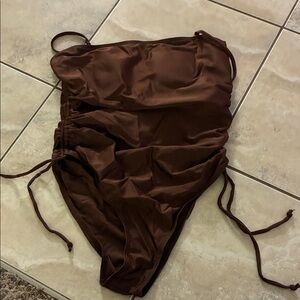 Brown Ruched Swimsuit